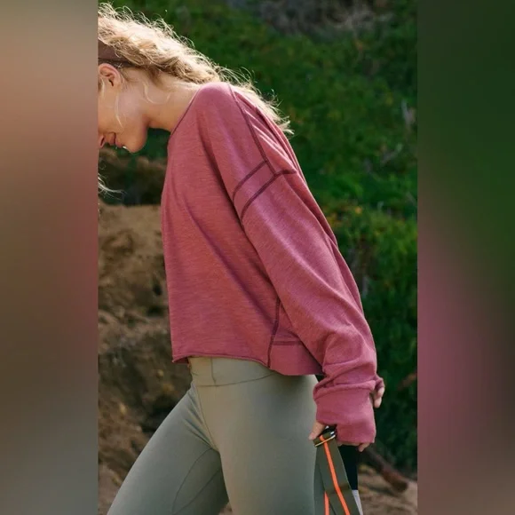 NWT Free People FP Movement My Time Layer - clove dark red mauve pink - large - Picture 4 of 8